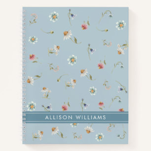Floral Spring Dusty Blue Personalised Notebook