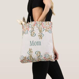 Floral Spring Flowers Mum Personalised Name  Tote Bag