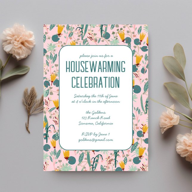 Floral Spring Garden Custom HOUSEWARMING PARTY Invitation (Floral Spring Garden Custom HOUSEWARMING PARTY Invitation
Pink)