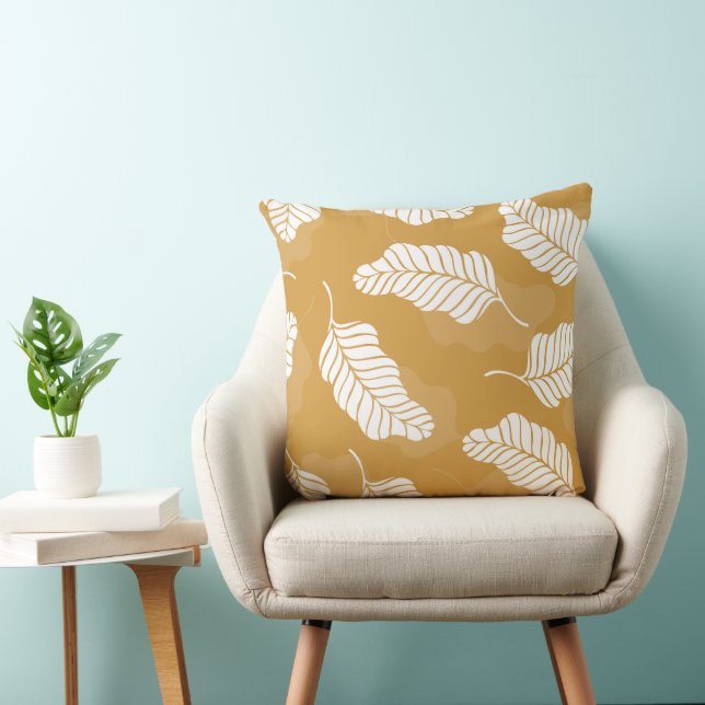 Floral Spring | Golden And White Leaves Cushion (Chair)