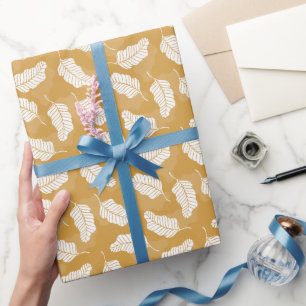 Floral Spring Golden And White Leaves Wrapping Paper