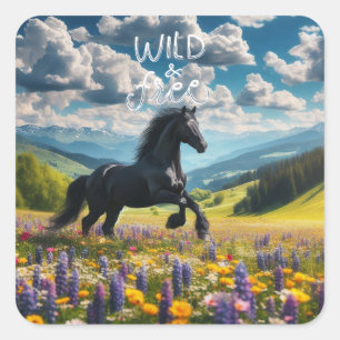 Floral/spring horse/stallion square sticker
