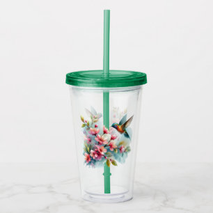 Floral/spring hummingbird artwork acrylic tumbler