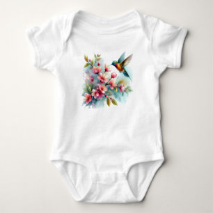 Floral/spring hummingbird artwork  baby bodysuit