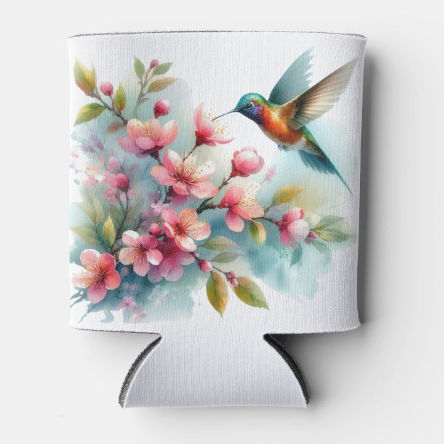 Floral/spring hummingbird artwork  can cooler (Front)