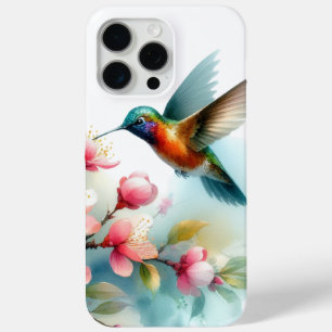 Floral/spring hummingbird artwork iPhone 15 pro max case