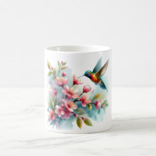 Floral/spring hummingbird artwork coffee mug