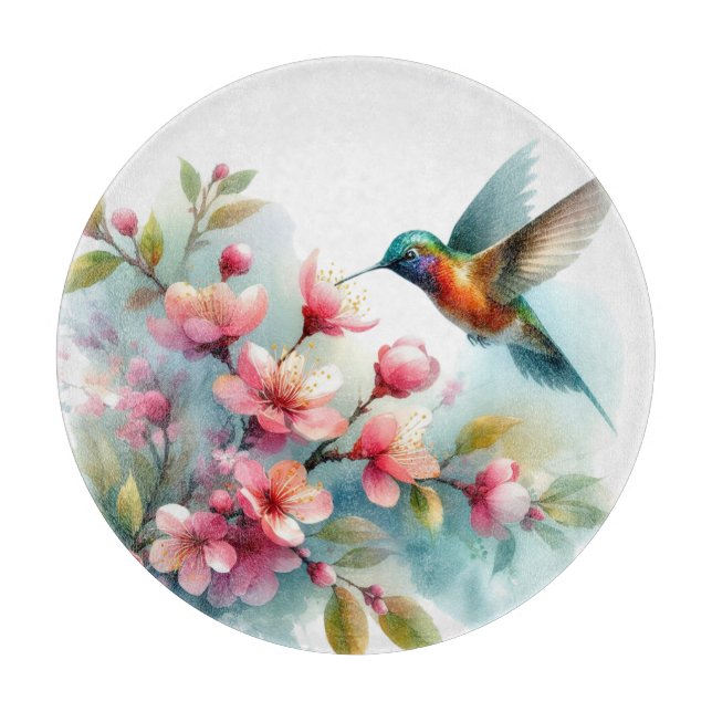 Floral/spring hummingbird artwork  cutting board (Front)