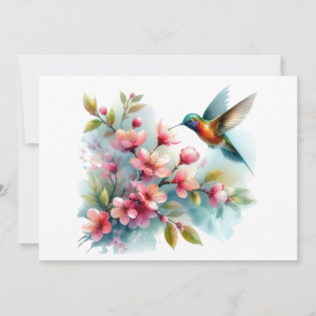 Floral/spring hummingbird artwork  holiday card (Front)