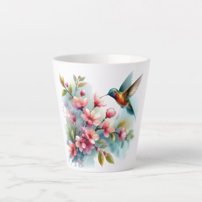 Floral/spring hummingbird artwork  latte mug (Front)
