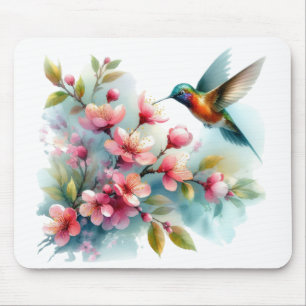 Floral/spring hummingbird artwork mouse pad