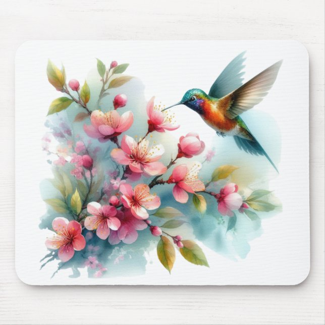 Floral/spring hummingbird artwork  mouse pad (Front)