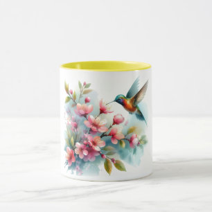 Floral/spring hummingbird artwork mug