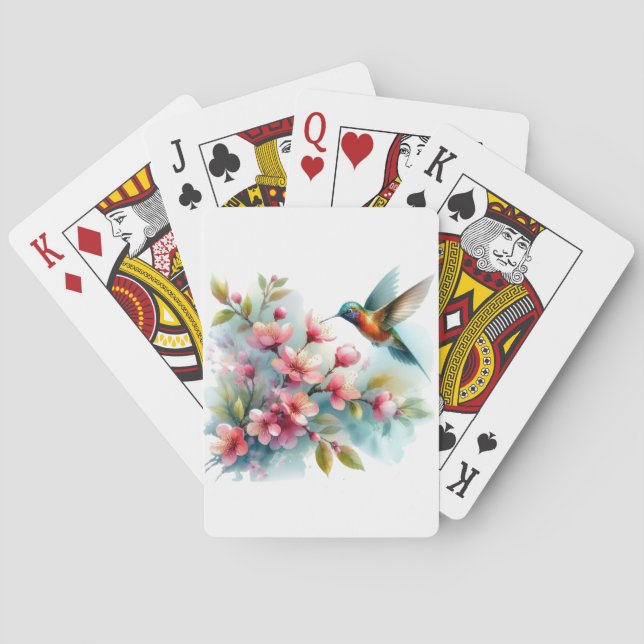 Floral/spring hummingbird artwork  playing cards (Back)