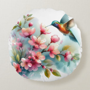 Floral/spring hummingbird artwork  round cushion