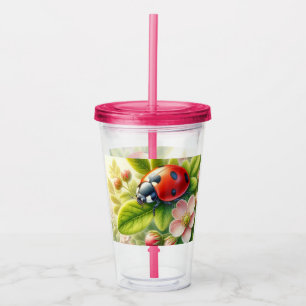Floral/spring ladybug artwork acrylic tumbler