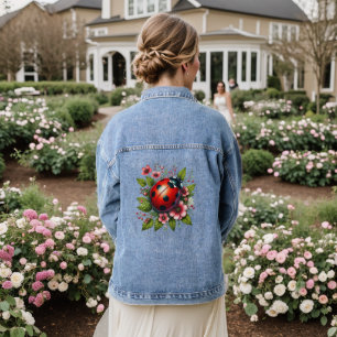 Floral/spring ladybug artwork  denim jacket