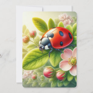 Floral/spring ladybug artwork holiday card