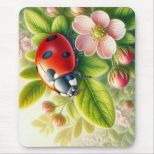 Floral/spring ladybug artwork mouse pad