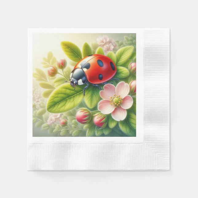 Floral/spring ladybug artwork  napkin (Front)