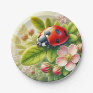 Floral/spring ladybug artwork paper plate