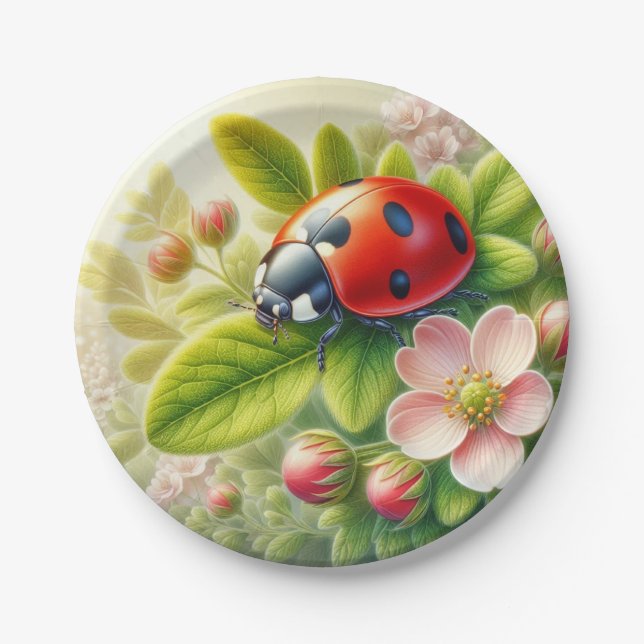 Floral/spring ladybug artwork  paper plate (Front)