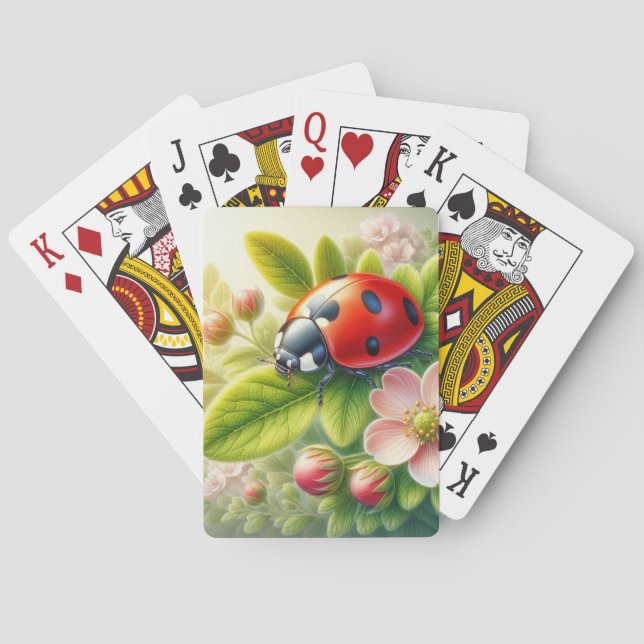 Floral/spring ladybug artwork  playing cards (Back)