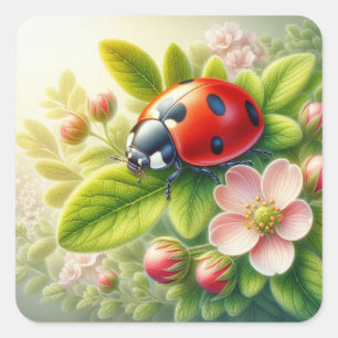 Floral/spring ladybug artwork square sticker