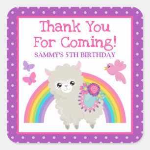 Floral Spring Llama & Rainbow Birthday Square Sticker