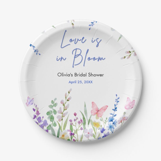 Floral Spring Love is in Bloom Bridal Shower  Paper Plate (Front)