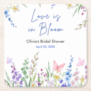 Floral Spring Love is in Bloom Bridal Shower Square Paper Coaster