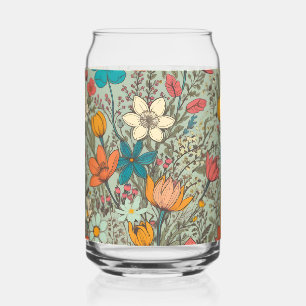 Floral spring pattern can glass