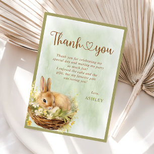Floral Spring Rabbit Birthday Party Thank You Card