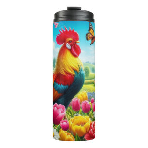 Floral/spring rooster/chicken artwork  thermal tumbler