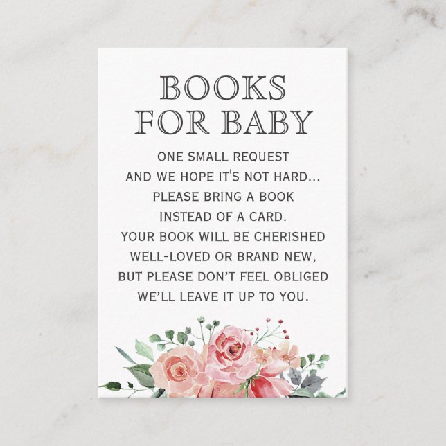 Floral Spring Roses Books for Baby Shower Sprinkle Enclosure Card (Front)