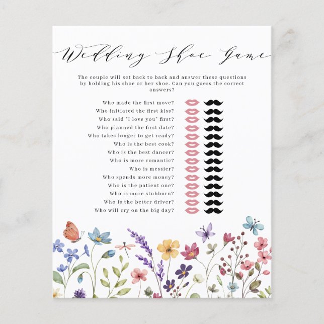 Floral Spring Summer Wedding Shoe Game (Front)