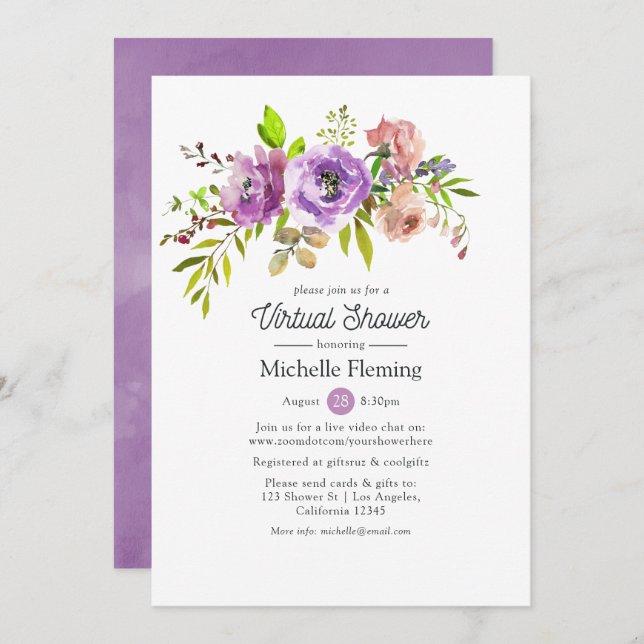 Floral Spring Virtual Bridal or Baby Shower Invitation (Front/Back)