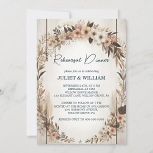 Floral Spring Wood Boho Rustic Rehearsal Dinner Invitation