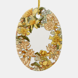 Floral Spring Wreath Flower Pink Flowers Art Ceramic Ornament