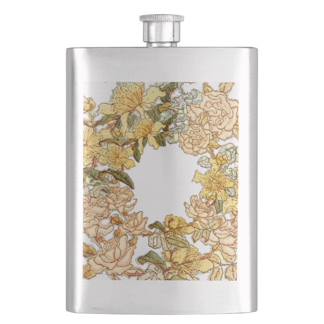 Floral Spring Wreath Flower Pink Flowers Art Hip Flask (Front)