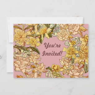 Floral Spring Wreath Flower Pink Flowers Art Invitation