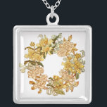 Floral Spring Wreath Flower Pink Flowers Art Silver Plated Necklace<br><div class="desc">Spring Flowers! Vintage floral wreath has great colour for Spring. It features old-fashioned yellow and pink flowers wrapped in a circle. Perfect for an invitation. To add a monogram inside the floral, just click on "customise" and over to the right, choose "add text" to add an initial. You can then...</div>