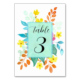 Floral Spritz Table Number Card for Wedding