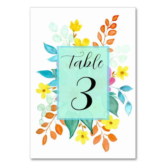 Floral Spritz Table Number Card for Wedding (Front)