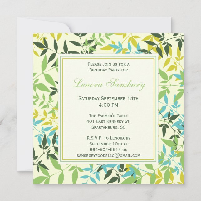 Floral Square Birthday Party Invitation (Front)