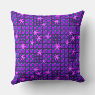 Floral Square Conundrum Pink Purple Teal Aubergine Cushion