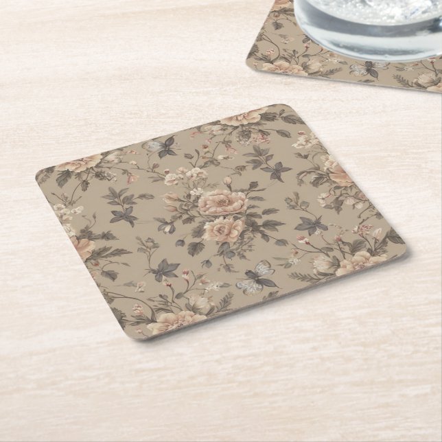 floral square paper coaster (Angled)
