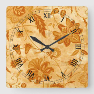 Floral Square Roman Numerals Clock