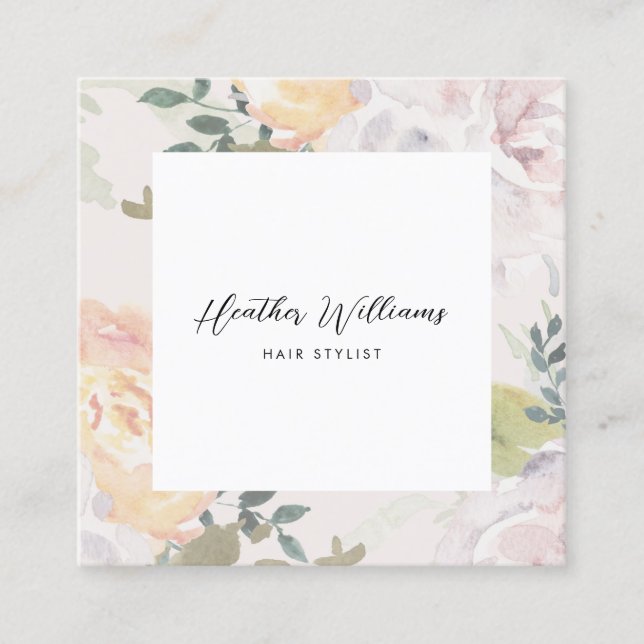 Floral Square Square Business Card (Front)