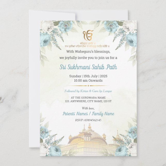 Floral Sri Sukhmani Sahib Path Invitation (Front)